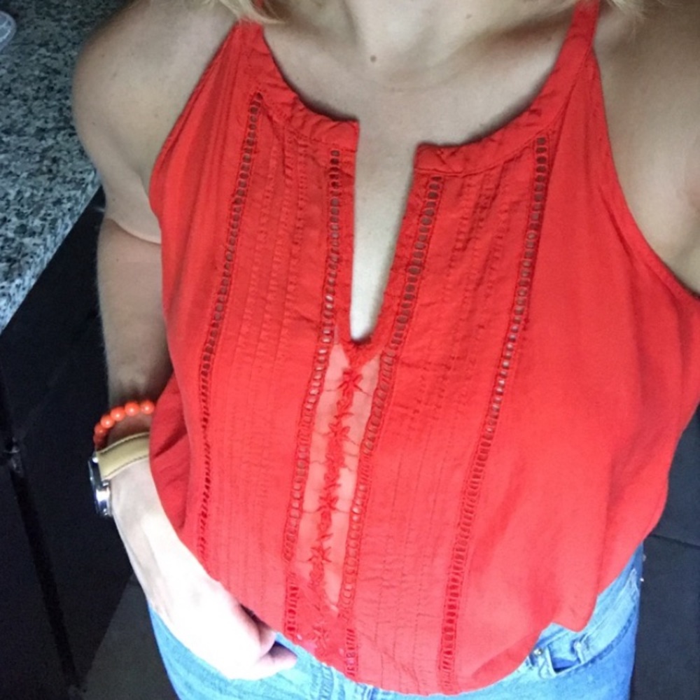 Old Navy Orange Tank Top with Floral Design